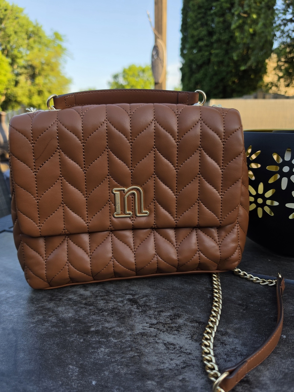 Quilted Brown Crossbody Bag with Chain Strap By Nanette Lepore